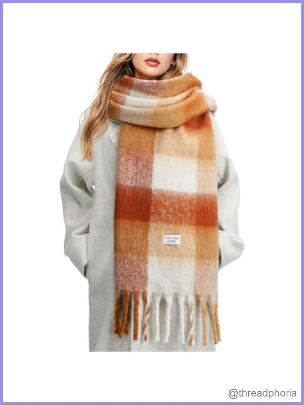 Womens Mohair Winter Scarf Cashmere Feel Long Plaid Tassel Shawl Wrap